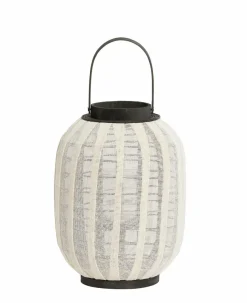 Light en Living Windlicht Ø26X36 DEZULO Linnen Naturel+zwart hout