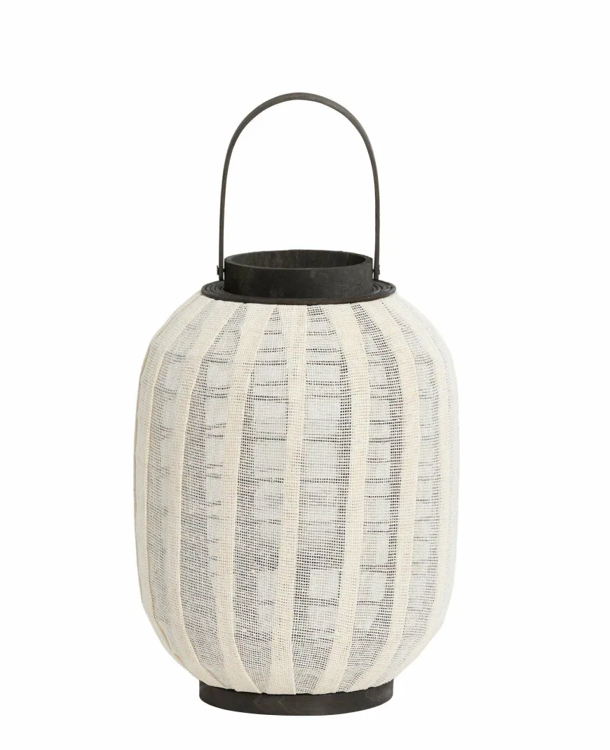 Light en Living Windlicht Ø26X36 DEZULO Linnen Naturel+zwart hout