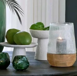 Light en Living Windlicht Ø22x30 Cm MINAS glas Rib helder+hout naturel