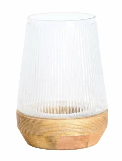 Light en Living Windlicht Ø22x30 Cm MINAS glas Rib helder+hout naturel