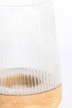 Light en Living Windlicht Ø22x30 Cm MINAS glas Rib helder+hout naturel