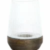 Light en Living Windlicht Ø22x30 Cm MINAS glas Rib helder+hout donkerbruin