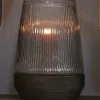 Light en Living Windlicht Ø18X26 Cm MINAS glas Rib helder+hout donkerbruin