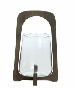 Light en Living Windlicht Ø18x26,5 cm ANOSY glas helder+hout mat d bruin