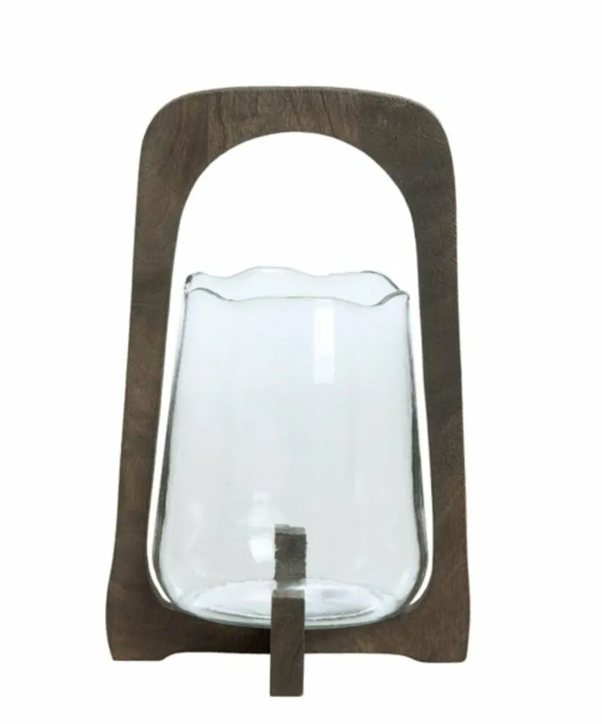Light en Living Windlicht Ø18x26,5 cm ANOSY glas helder+hout mat d bruin