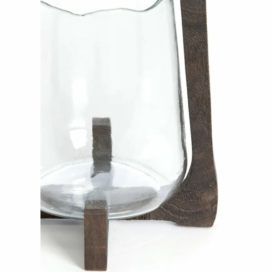 Light en Living Windlicht Ø18x26,5 cm ANOSY glas helder+hout mat d bruin