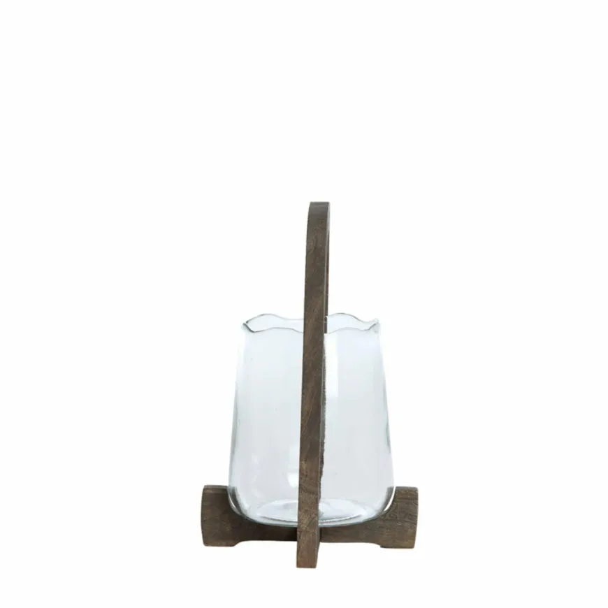 Light en Living Windlicht Ø18x26,5 cm ANOSY glas helder+hout mat d bruin