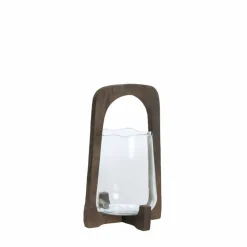 Light en Living Windlicht Ø18x26,5 cm ANOSY glas helder+hout mat d bruin
