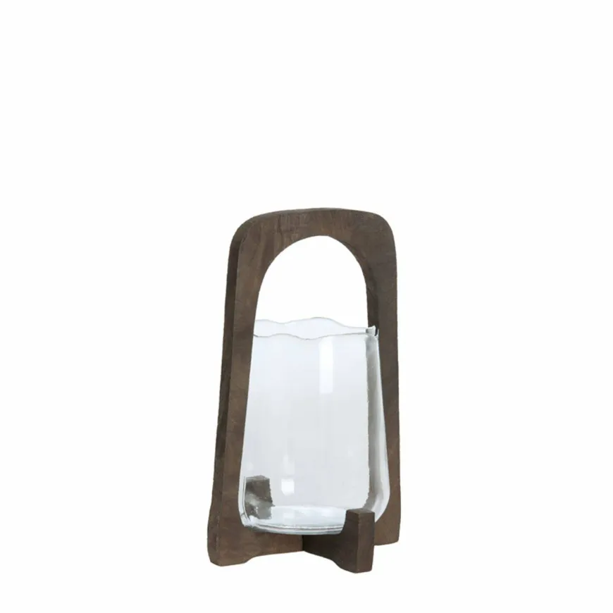 Light en Living Windlicht Ø18x26,5 cm ANOSY glas helder+hout mat d bruin