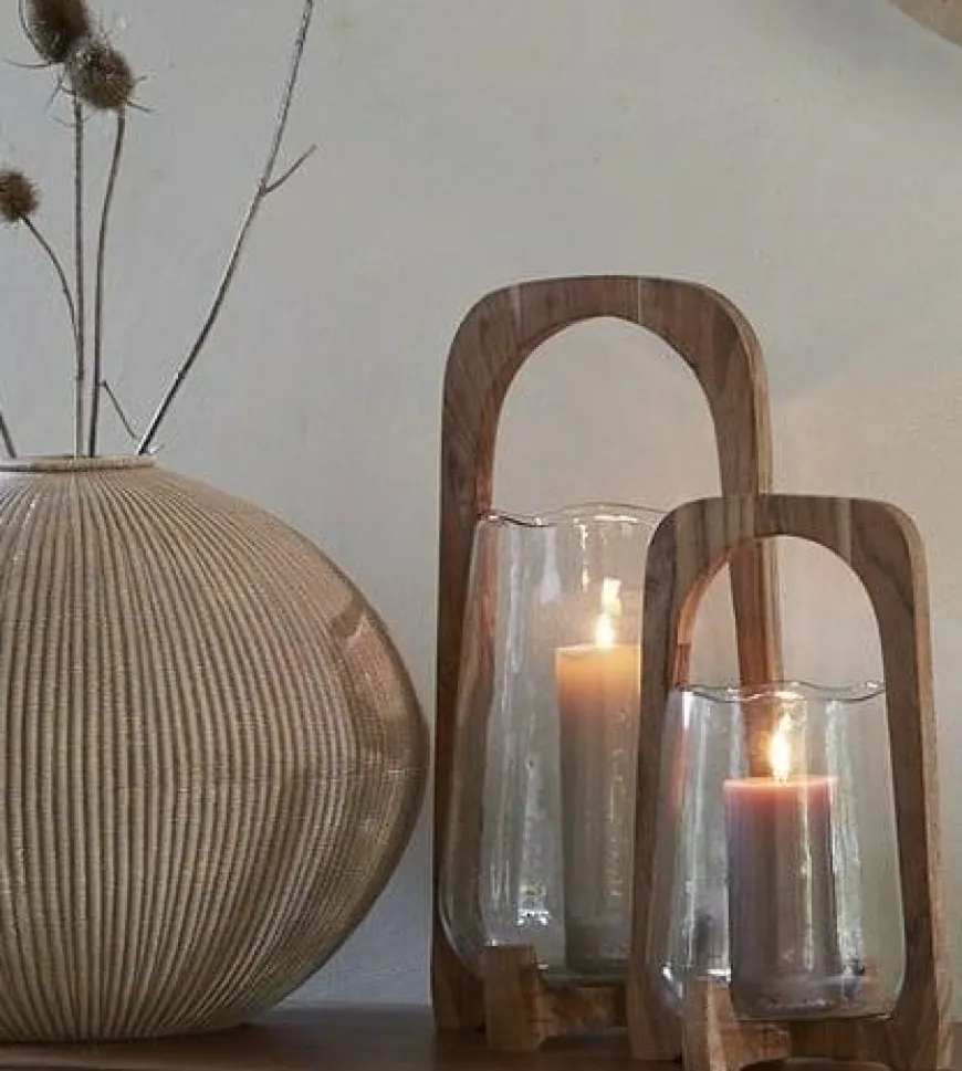 Light en Living Windlicht Ø21,5x35 cm ANOSY glas helder+hout naturel