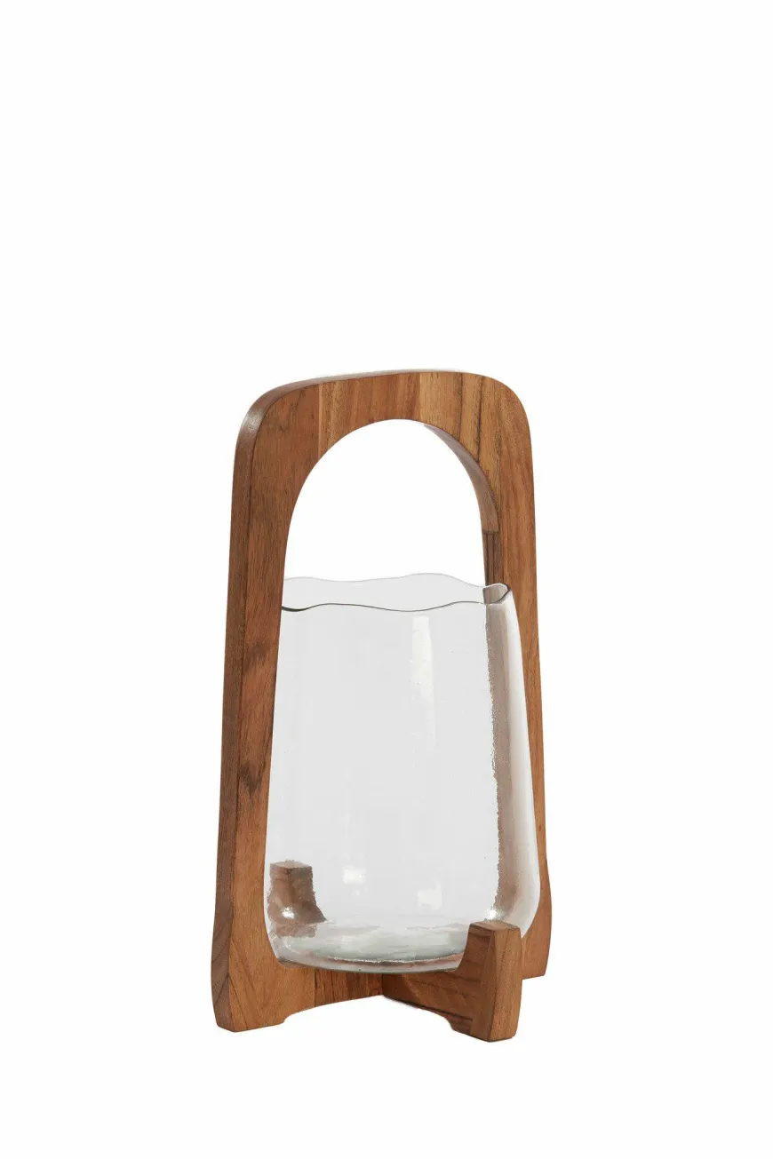 Light en Living Windlicht Ø21,5x35 cm ANOSY glas helder+hout naturel