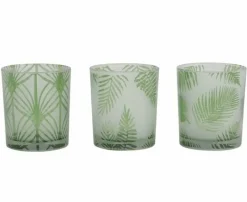 Light en Living Windlicht set van 3 FOLHAS Glas Groen