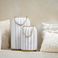 Light en Living Windlicht YLINA Ø26x47 cm – Linnen Naturel & Hout