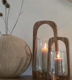 Light en Living Windlicht Ø26x48 cm ANOSY glas helder+hout naturel