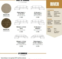 Pepp Interiors Bank River U opstelling met chaise longue rechts in Majestic 603