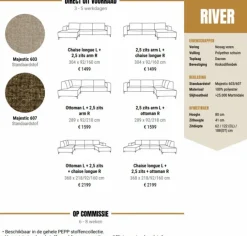 Pepp Interiors Bank River met chaise longue rechts in Majestic 603