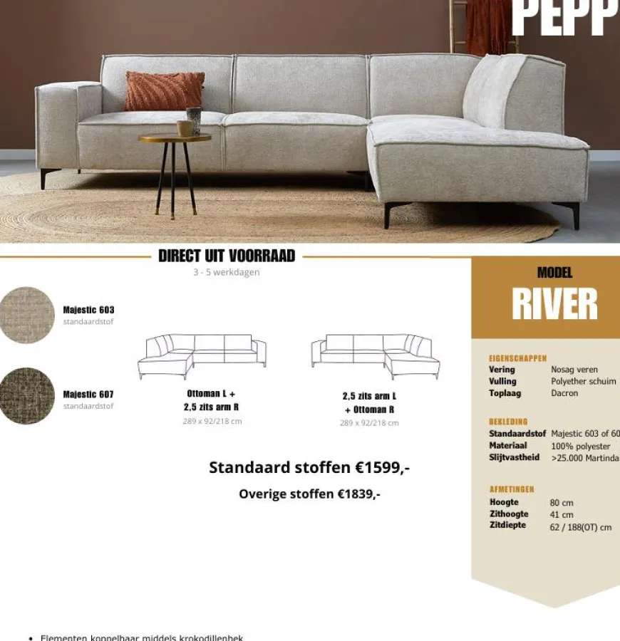 Pepp Interiors Hoekbank River - Ottoman rechts - Majestic 603