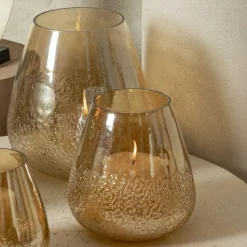 PTMD Ameara Amber glas rond taps windlicht M