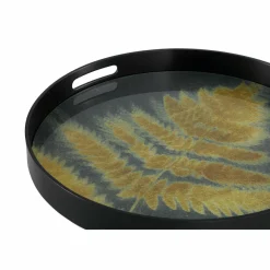 PTMD Dienblad Gila zwart glas met goud blad set van 2