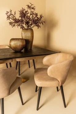 PTMD Eettafelstoel Fiori taupe terraleer met houten poten