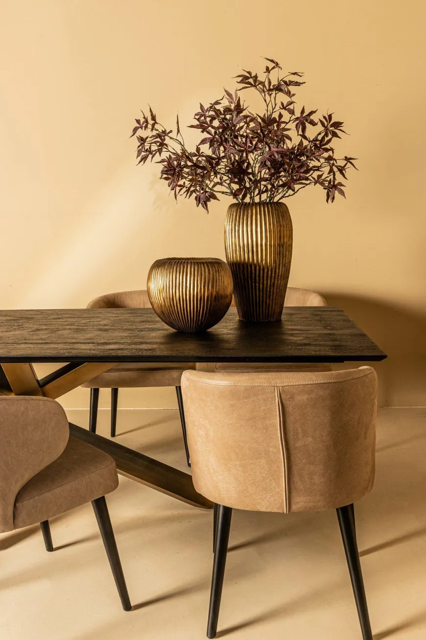 PTMD Eettafelstoel Fiori taupe terraleer met houten poten