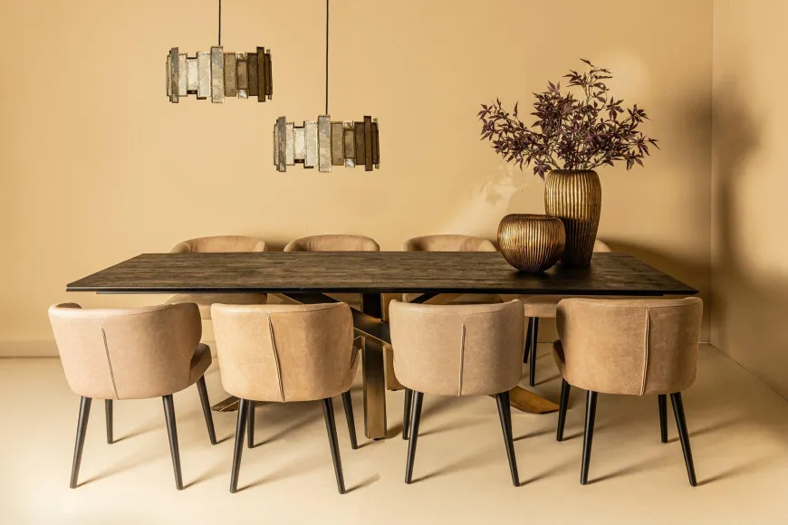 PTMD Eettafelstoel Fiori taupe terraleer met houten poten