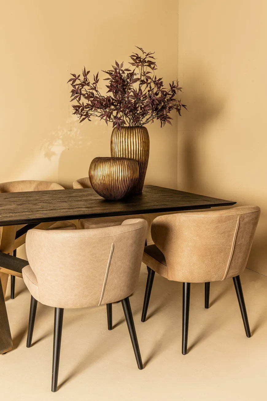 PTMD Eettafelstoel Fiori taupe terraleer met houten poten