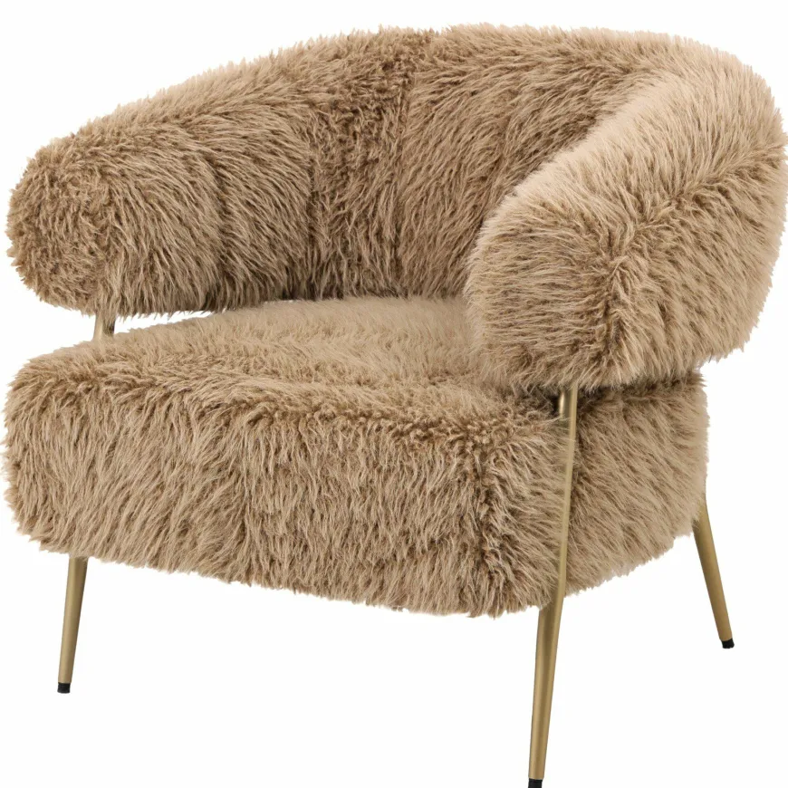 PTMD Fauteuil Hair bruin met gouden onderstel