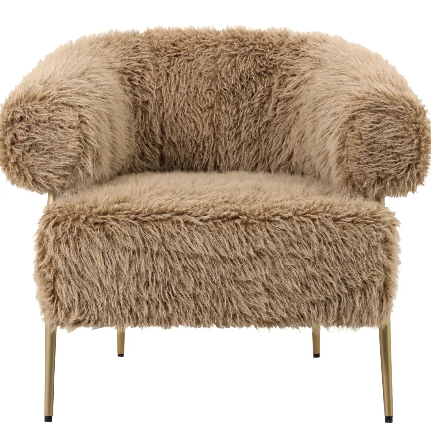 PTMD Fauteuil Hair bruin met gouden onderstel