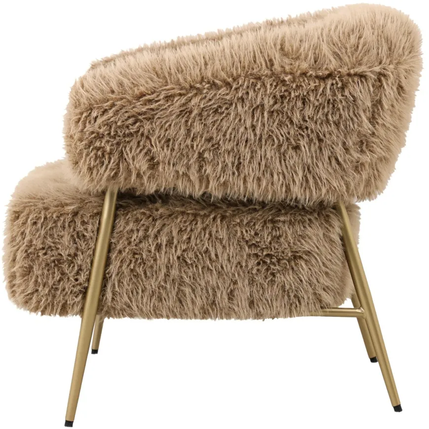 PTMD Fauteuil Hair bruin met gouden onderstel