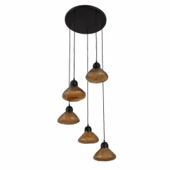 PTMD Hanglamp Anna Brown textured glass met 5 lampen groot