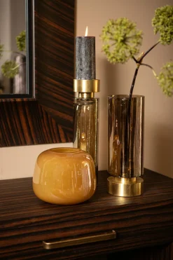 PTMD Kandelaar / Vaas Morrible Amber round glas laag