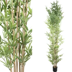PTMD Kunstplant Leaves Plant green bamboo natural in pot - 240 cm hoog