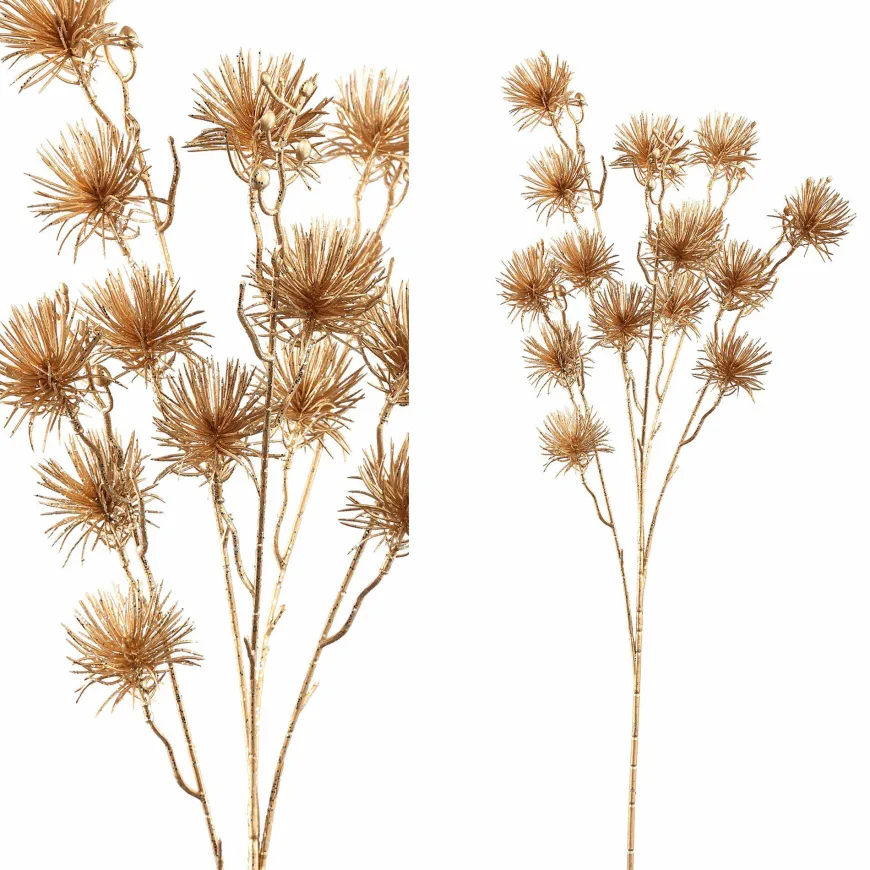 PTMD Kunsttak Twig Plant gold metallic pine spray