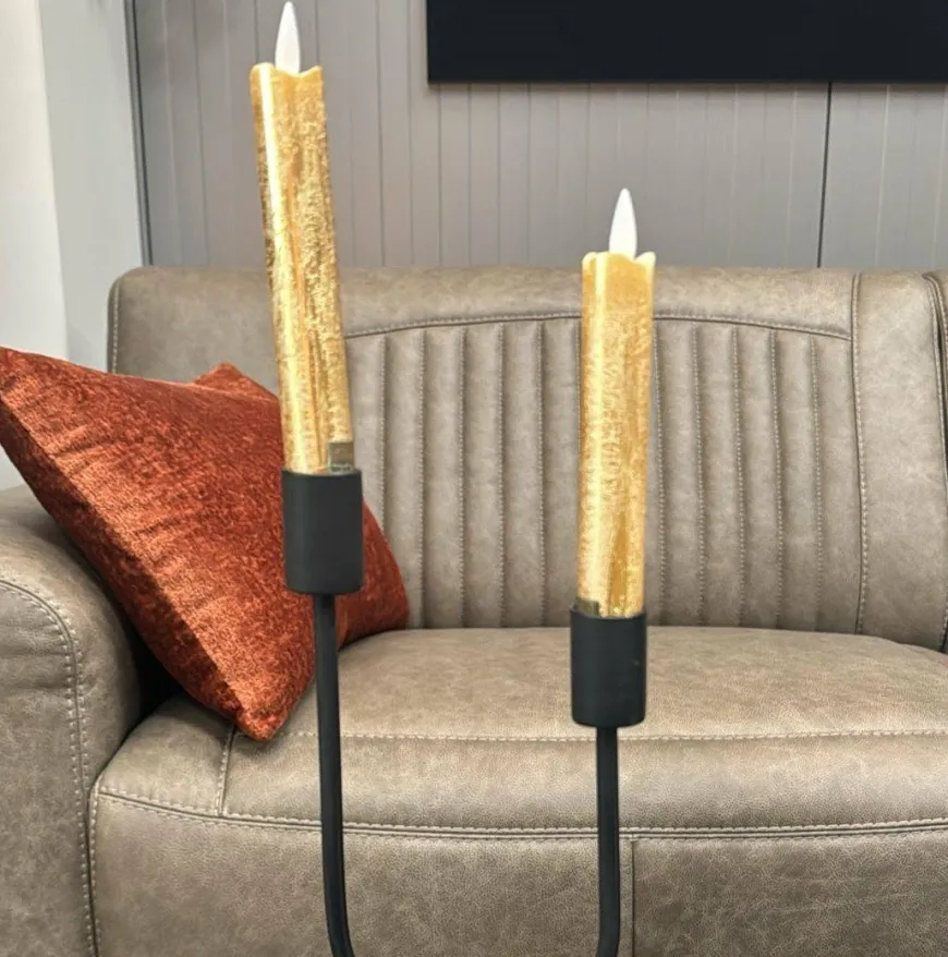 PTMD LED Dinerkaars rustiek goud beweegbare vlam 2 stuks - kort model