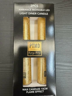 PTMD LED Dinerkaars rustiek goud beweegbare vlam 2 stuks - kort model