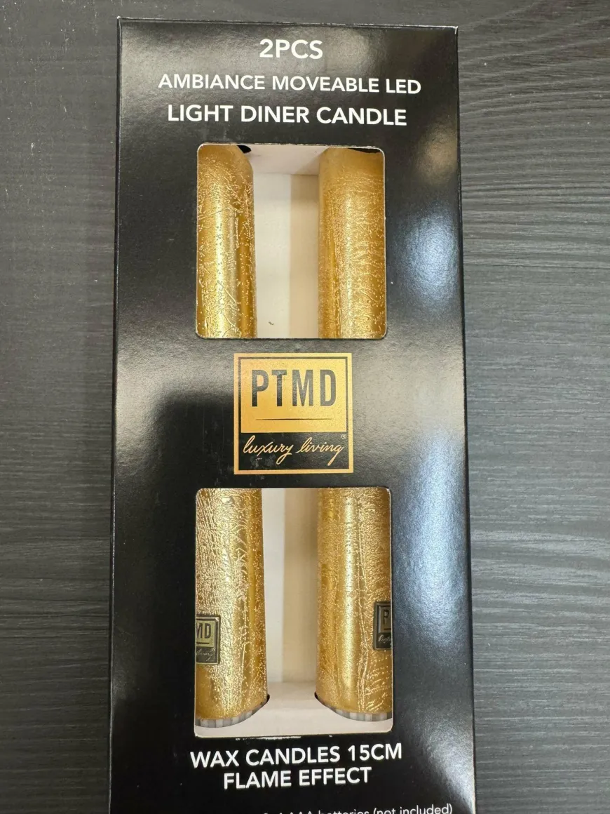 PTMD LED Dinerkaars rustiek goud beweegbare vlam 2 stuks - kort model