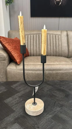 PTMD LED Dinerkaars rustiek goud beweegbare vlam 2 stuks - kort model