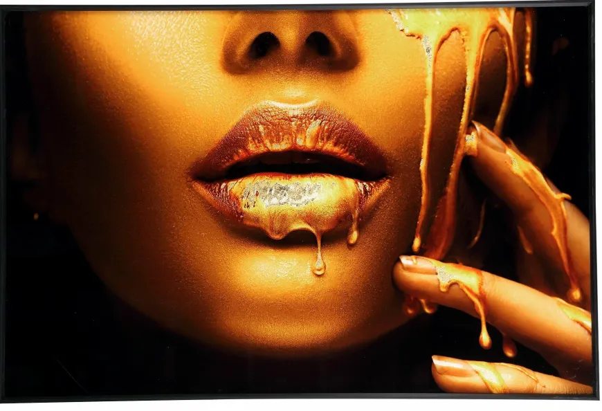 PTMD Melani Glass schilderij foto vrouw gouden gezicht