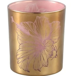 PTMD Melody Goud glazen theelicht roze bloem