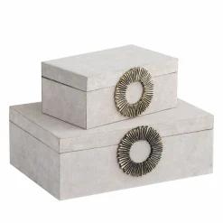PTMD Opbergbox Hazael Beige suede set van 2