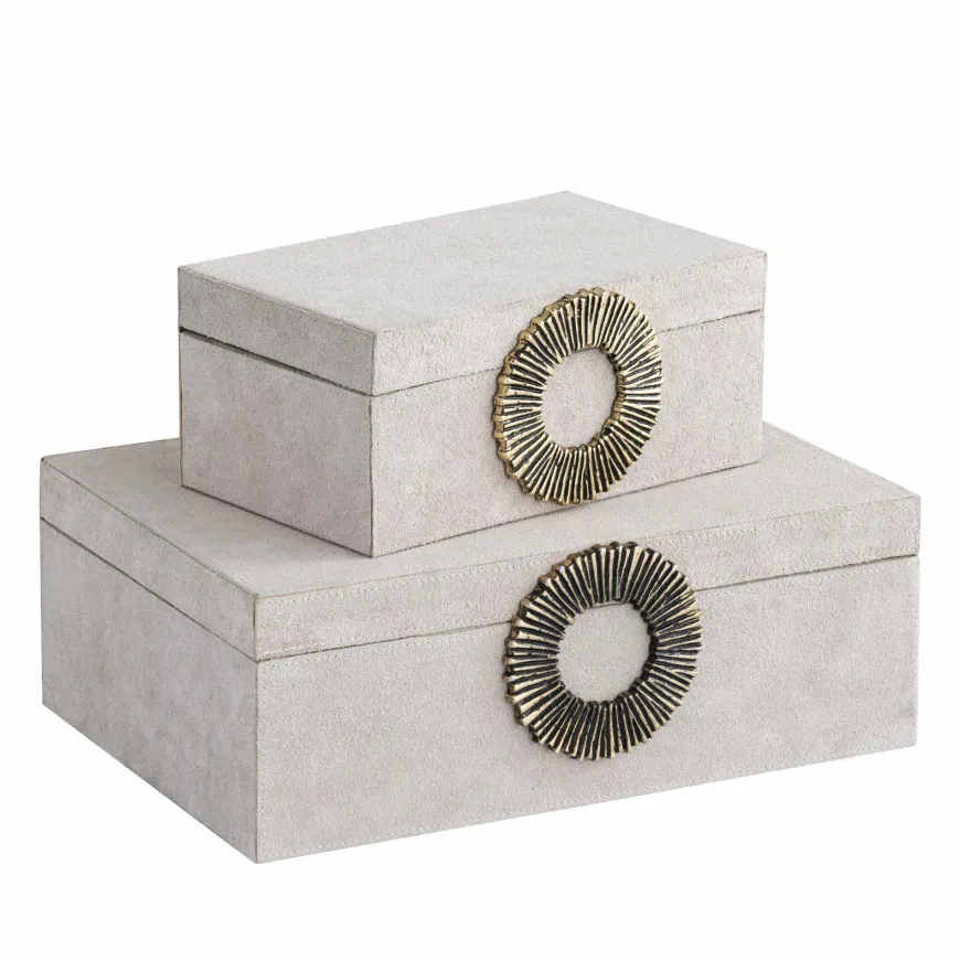 PTMD Opbergbox Hazael Beige suede set van 2