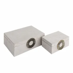 PTMD Opbergbox Hazael Beige suede set van 2