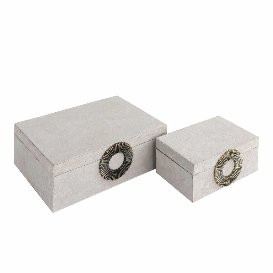 PTMD Opbergbox Hazael Beige suede set van 2