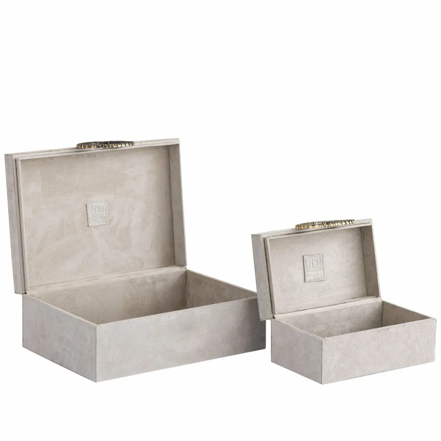 PTMD Opbergbox Hazael Beige suede set van 2