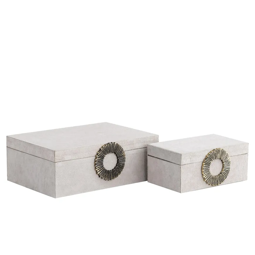 PTMD Opbergbox Hazael Beige suede set van 2