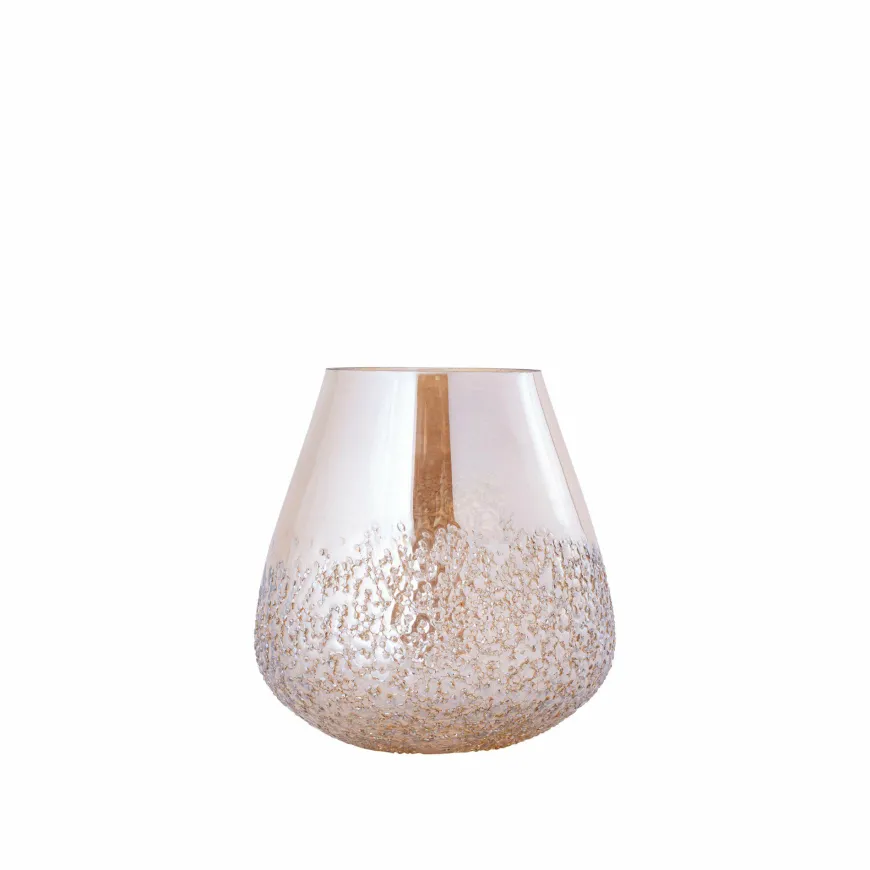 PTMD PTMD Ameara Amber Glas Rond Taps Windlicht S – Handgemaakt Sfeerglas Ø16 cm
