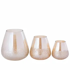 PTMD PTMD Ameara Amber Glas Rond Taps Windlicht S – Handgemaakt Sfeerglas Ø16 cm