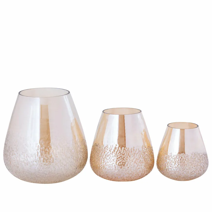 PTMD PTMD Ameara Amber Glas Rond Taps Windlicht S – Handgemaakt Sfeerglas Ø16 cm