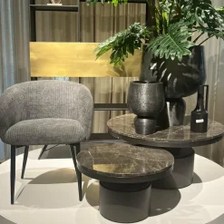 PTMD Salontafel Bregt hoog Ø 90 cm bruin marmer met grijs onderstel